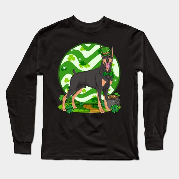 Doberman Pinscher Dog St Patricks Day Leprechaun Long Sleeve T-Shirt by Noseking